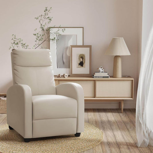 Recliner Chair, Recliner Sofa for Adults, Recliners Home Theater Seating with Lumbar Support, Reclining Sofa Chair for Living Room (Leather, Beige) - Loft&Timber