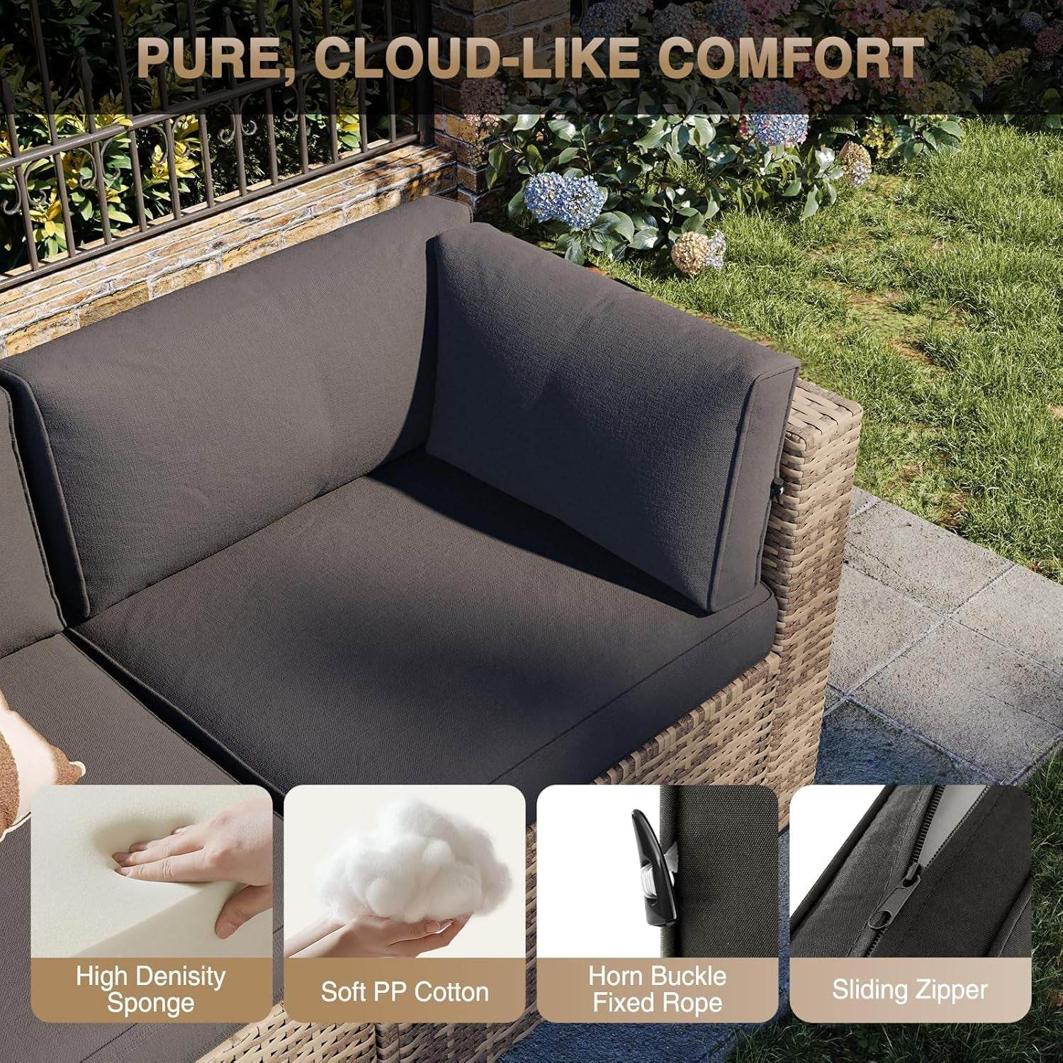 Outdoor Patio Furniture Set with Firepit Table and Cushions - Loft&Timber