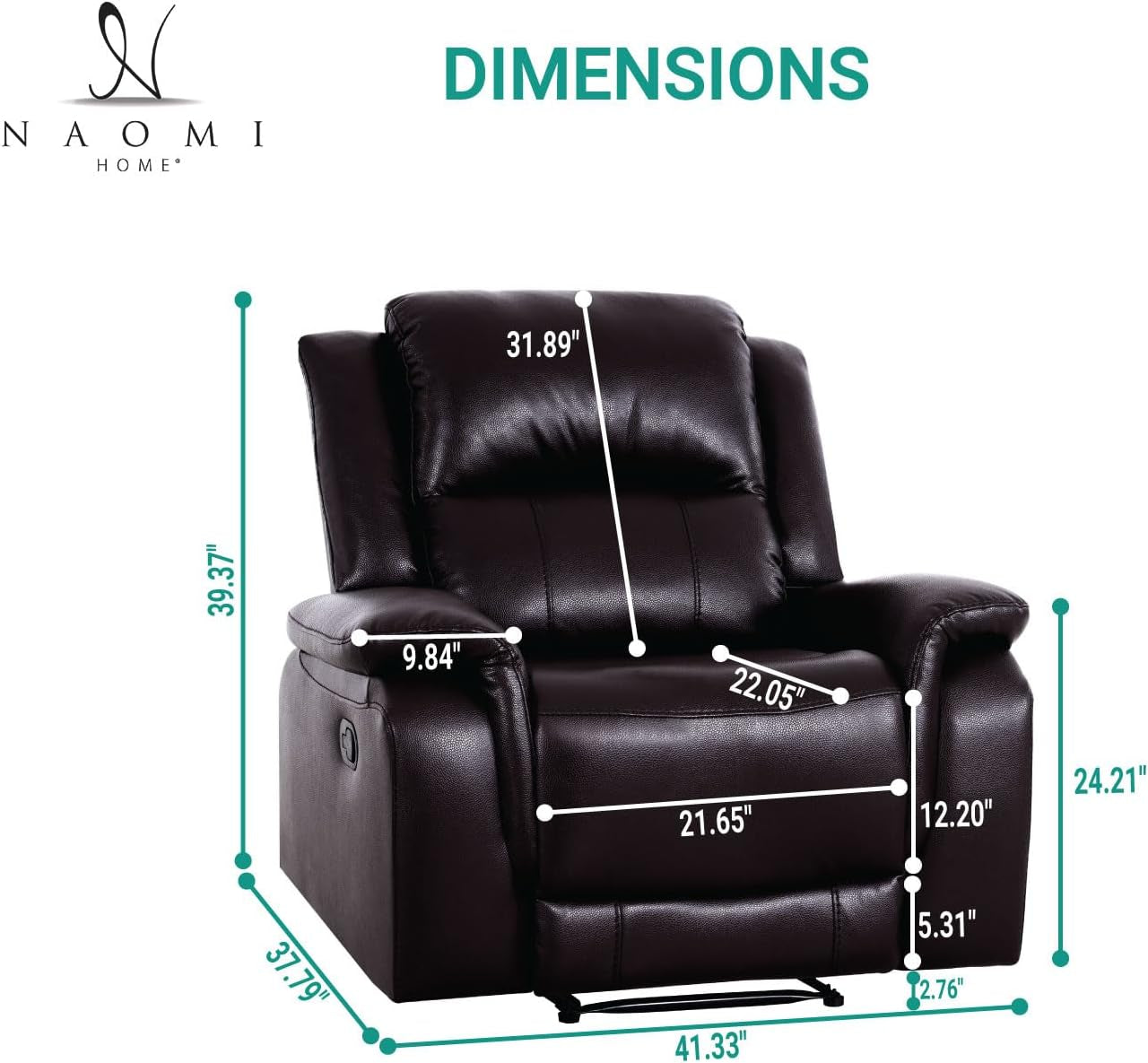 Katie Leather Recliner Sofa Set, Manual Recliner Sofa Couch - Living Room Furniture Set, Leather Reclining Sofa Recliner Couch for Office Home, Living Room Sofa Recliners, Air Leather, Espresso-3