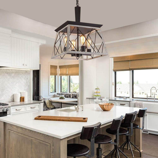 4-Light Farmhouse Vintage Chandelier Rustic Orb White - Loft&Timber