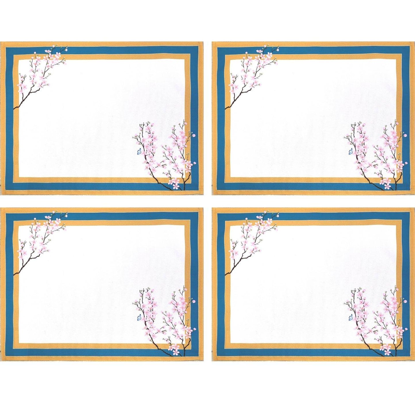 Set of 4 Waterproof Rectangular Placemats Ring Oriental Cherry 17X13 - Loft&Timber