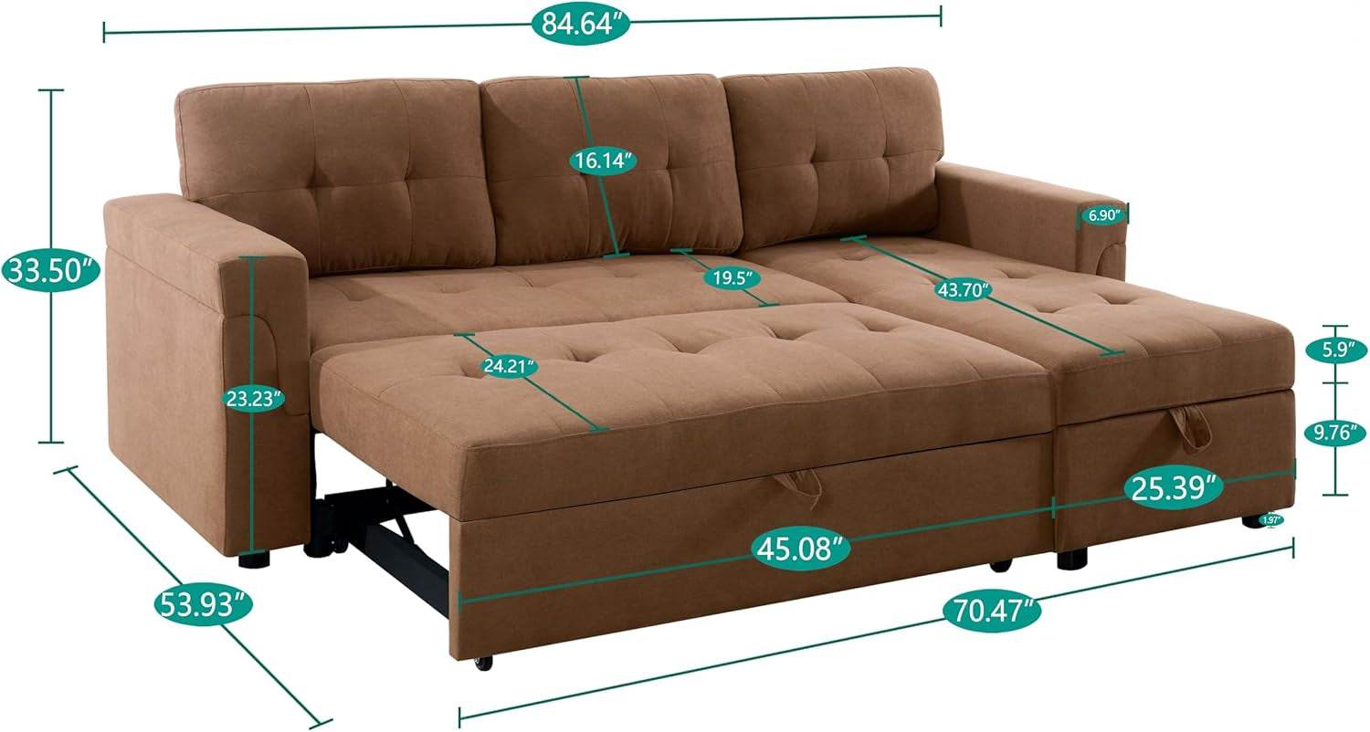 Caramel Air Leather Tufted L-Shape Sleeper Sofa Storage - Loft&Timber