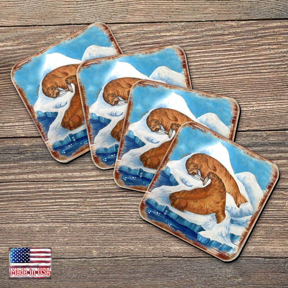 Sea Lions Wooden Cork Coasters Gift Set of 4 by Nature Wonders - Nature Wildlife Decor - 95377C-S4 - Loft&Timber