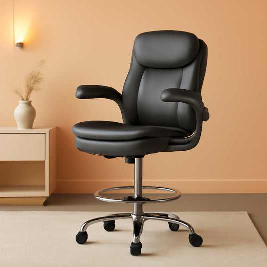 Adjustable Height Leather Drafting Chair for Standing Desk-0