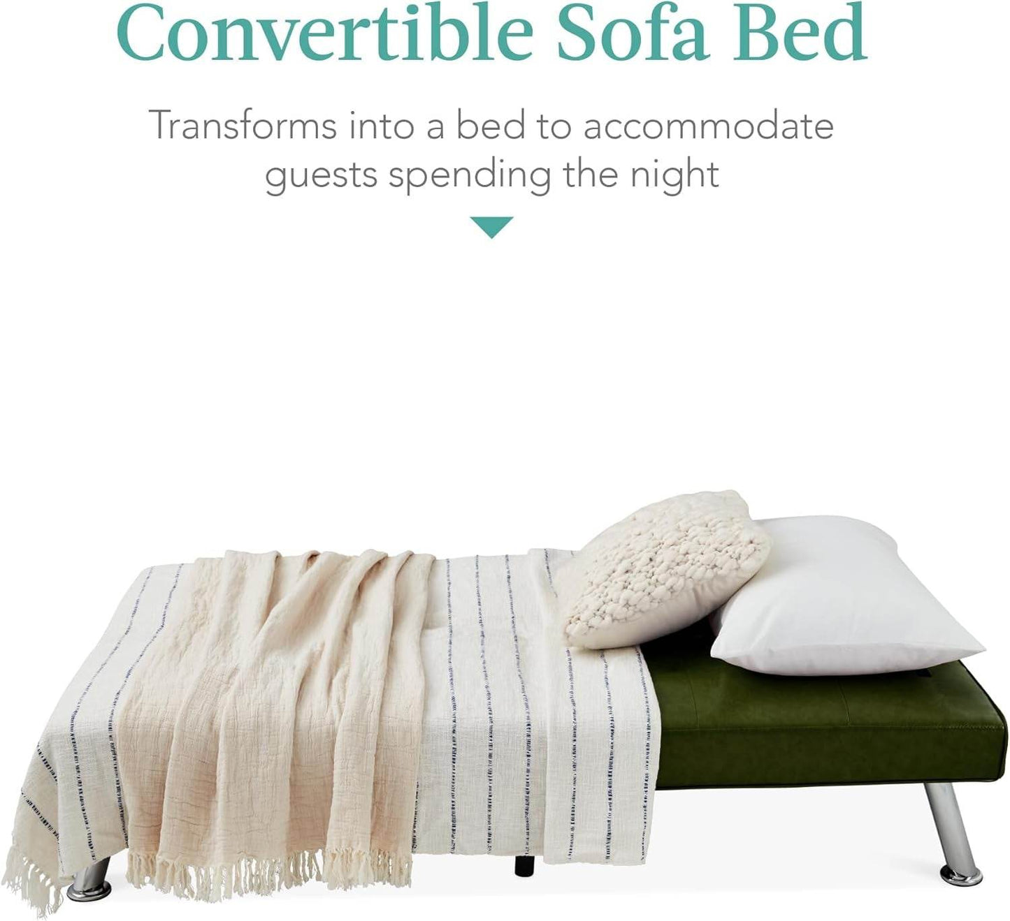 Dark Green Faux Leather Convertible Futon Sleeper - Loft&Timber