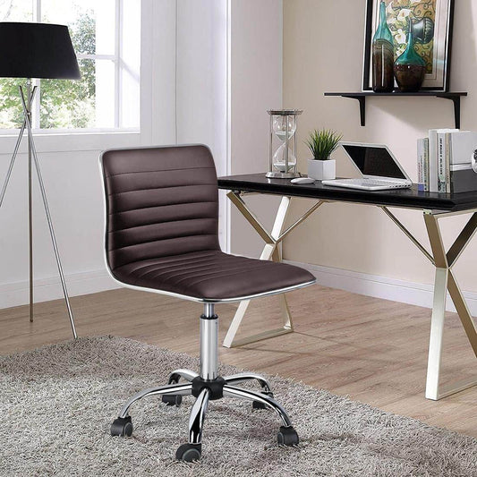 Armless Office Chair PU Leather Ribbered in Brown - Loft&Timber