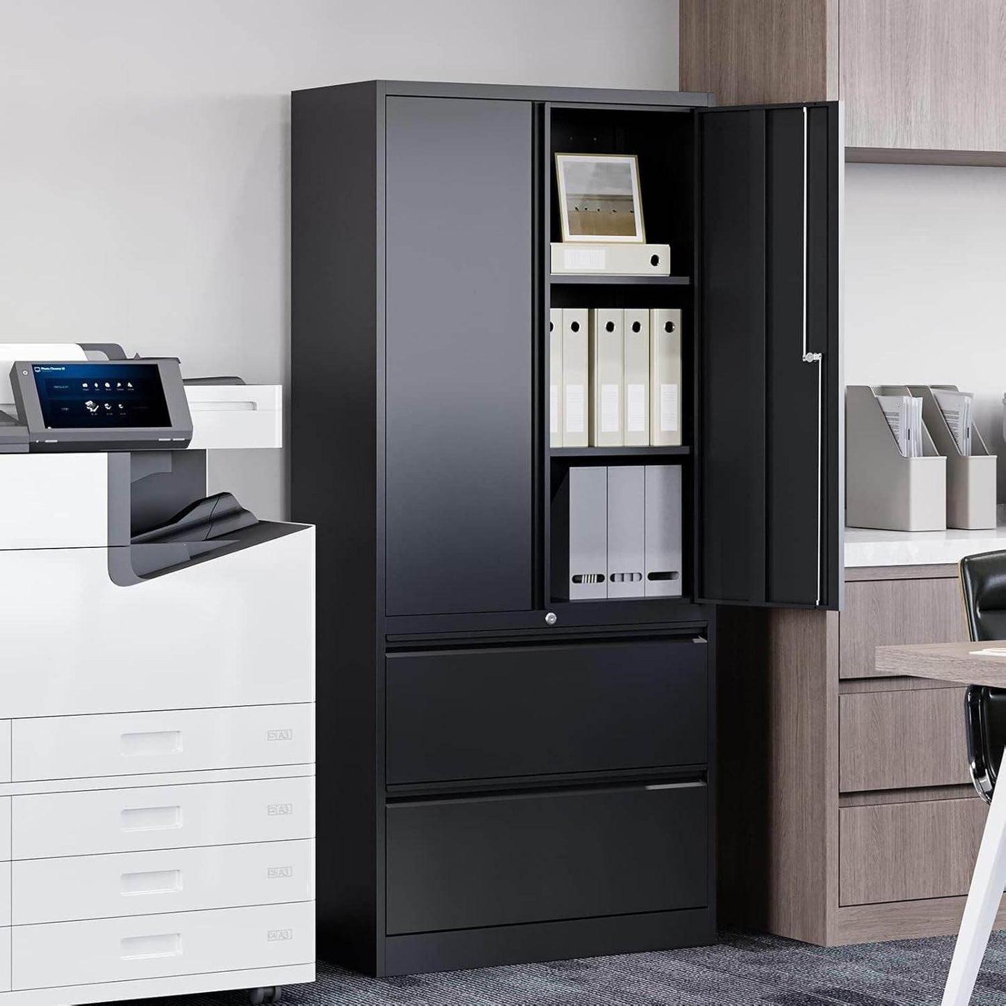 2 Drawer Lateral File Cabinet, Metal Storage Cabinet with Drawers, Locking File Cabinet with Storage Shelves, Metal Storage Cabinets for Letter/Legal/F4/A4 Size Files (Two Drawer, Black) - Loft&Timber
