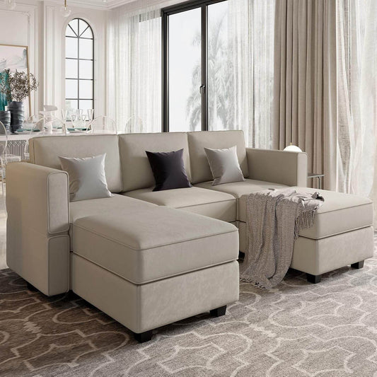 Modular Sectional Sofa U-Shaped, Velvet, Grey - Loft&Timber