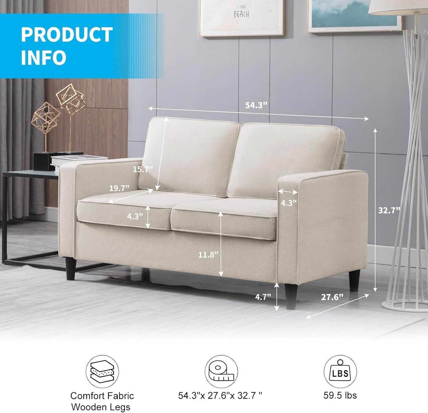2 Piece Sofa Set, Sofa and Loveseat Sets for Living Room, L Shape Sectional Sofa with Chaise, 3 Seater Convertible Sectional Sofa Couch for Apartment - Loft&Timber