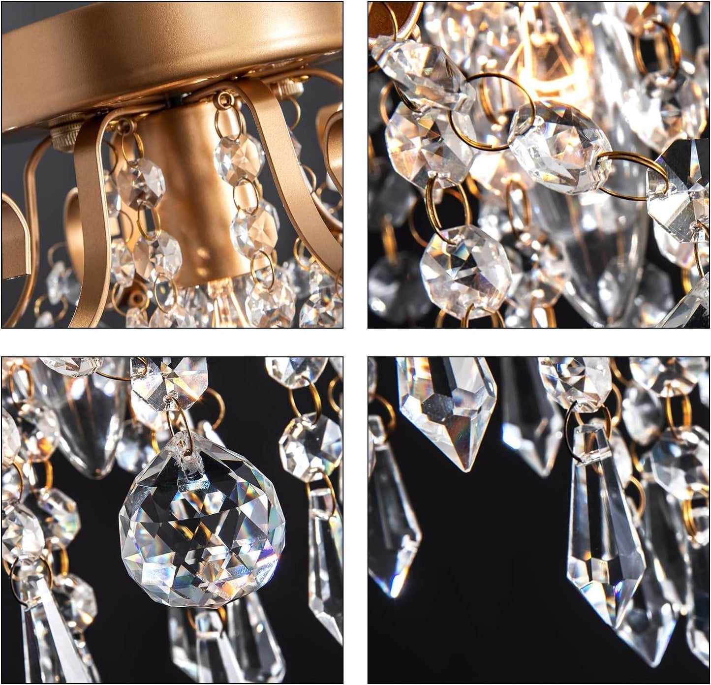 Mini Crystal Chandelier Flush Mount Gold Light - Loft&Timber