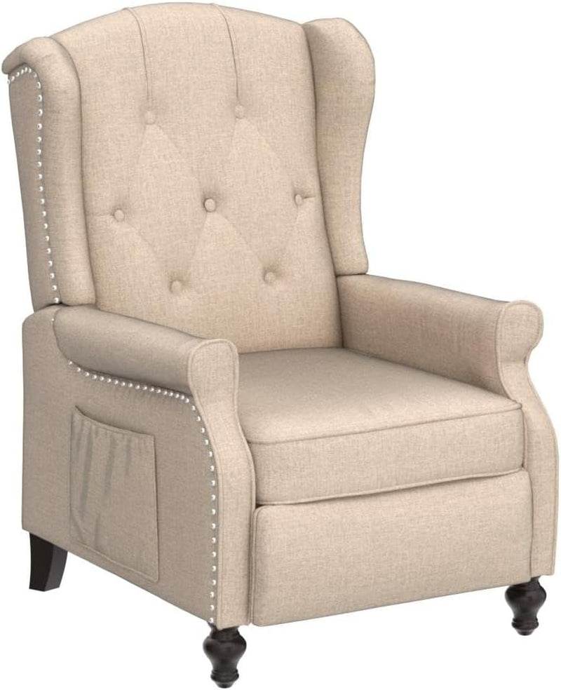 Wingback Recliner Chair with Massage and Heat, Tufted Fabric Push Back Recliner Chair for Living Room, Vintage Recliner Chair with Remote Control, Padded Cushion, Backrest, Wooden Legs - Loft&Timber