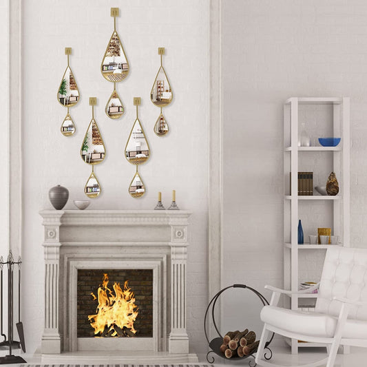 Wall Mirror Decorative Mirrors Mounted Decor Tear Drop Shape Gold for Bedroom Living Room Entryway Bathroom Vanity,5-Pack-0