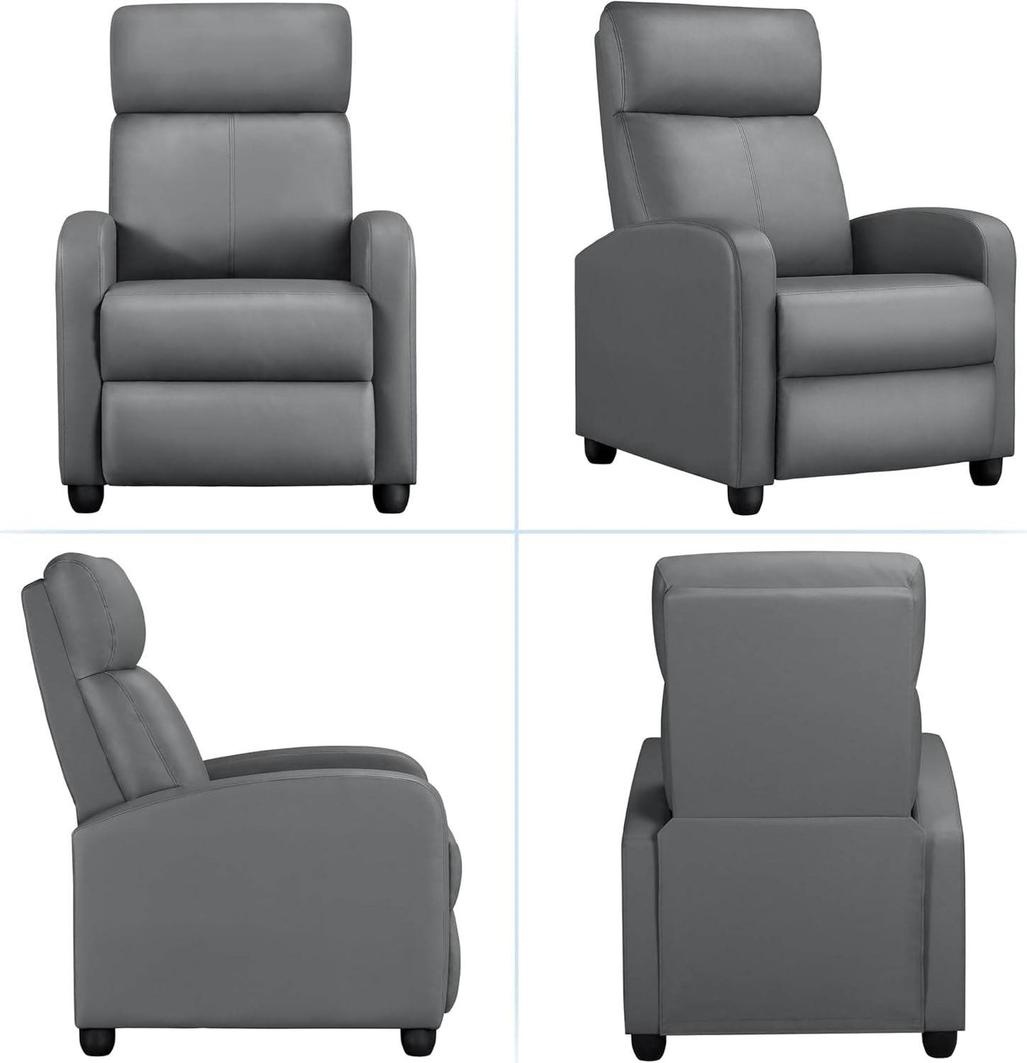 Recliner Chair PU Leather Recliner Sofa with Lumbar Support Overstuffed High-Density Sponge Push Silver Gray Recliner - Loft&Timber