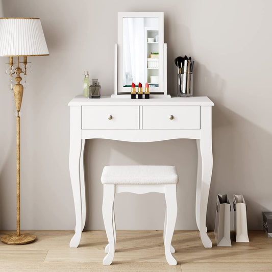 Makeup Vanity Table Set with 360° Rotation Mirror-1
