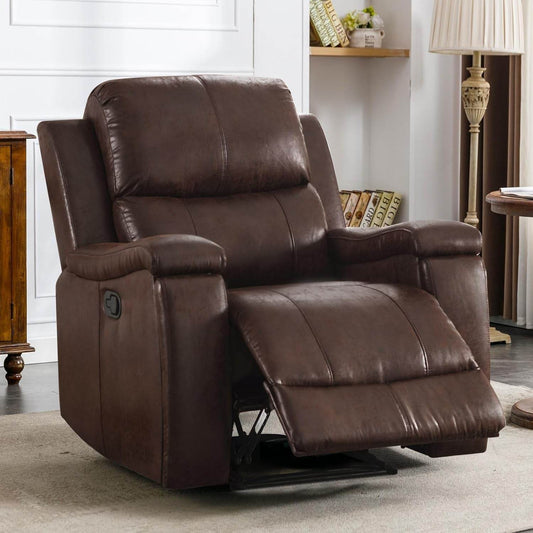 Leather Recliner Chair, Classic and Traditional Manual Recliner Chair with Overstuffed Arms and Back, Manual Single Sofa with Concealed Cup Holders,Red Brown - Loft&Timber