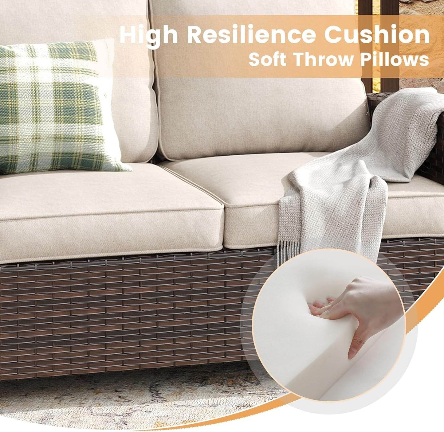 Nine Piece Outdoor Patio Wicker Furniture Set with Fire Table - Loft&Timber