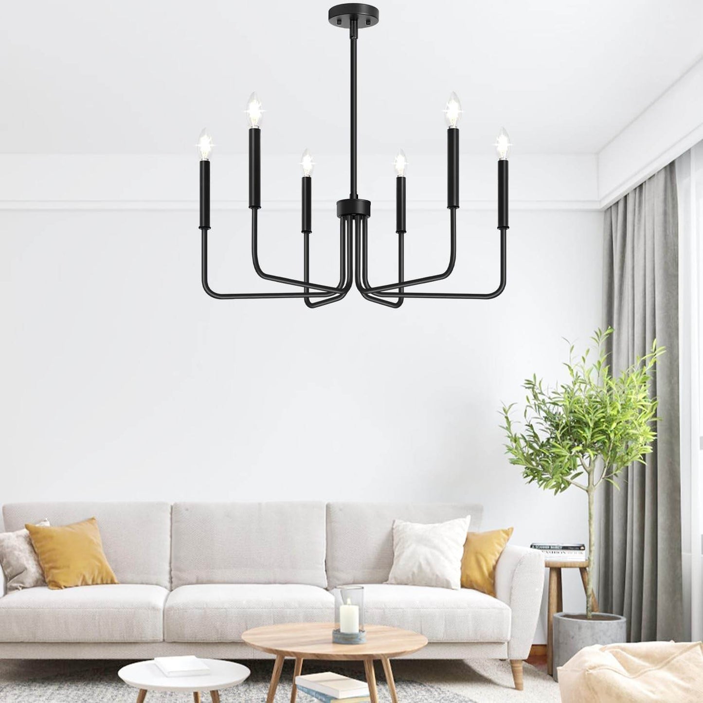 Black Chandelier, 6-Light Farmhouse Chandelier for Dining Room Lighting Fixtures Hanging, Dining Light Fixtures Industrial Modern Chandelier for Bedroom, Foyer, Hall, Kitchen, Living Room and Entryway - Loft&Timber
