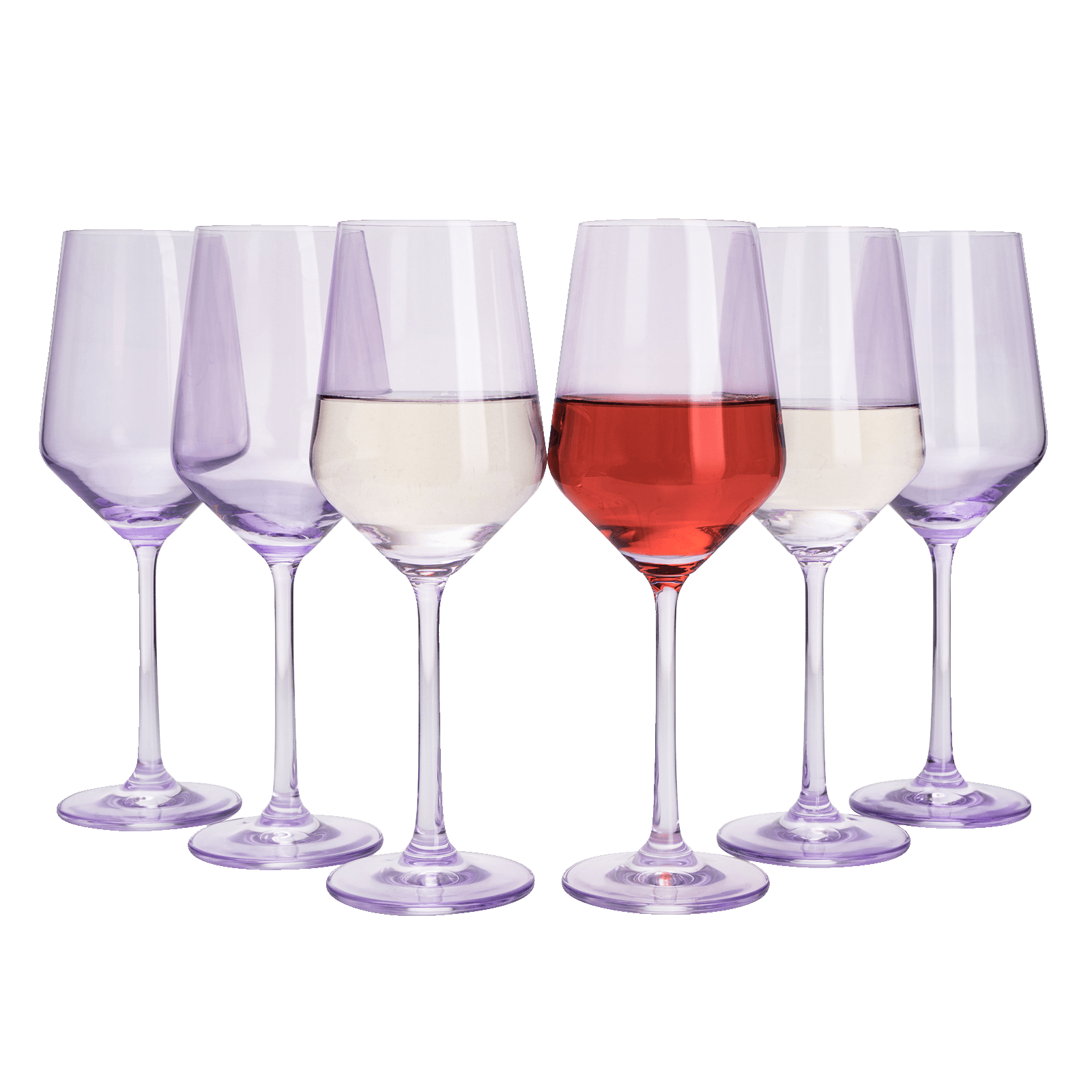 Set of 6 Colored Wine Glasses - 12 oz Hand Blown Italian Style Crystal Bordeaux Wine Glasses - Premium Stemmed Colored Glassware - Unique Drinking Glasses (6, Lavender Purple) - Loft&Timber