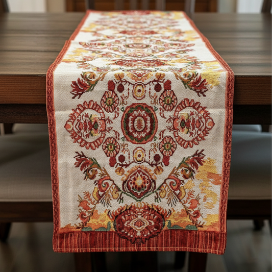 Tache Elegant Burgundy Ornate Paisley Woven Tapestry Table Runner (18194)-0