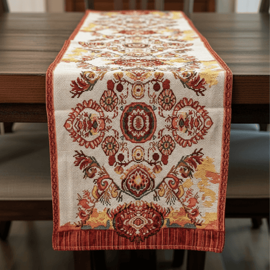 Tache Elegant Burgundy Ornate Paisley Woven Tapestry Table Runner - Loft&Timber