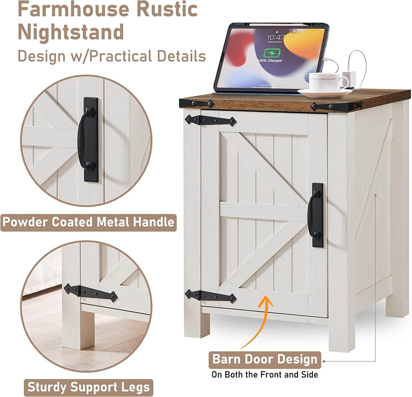 Nightstand with Charging, Antique - Loft&Timber