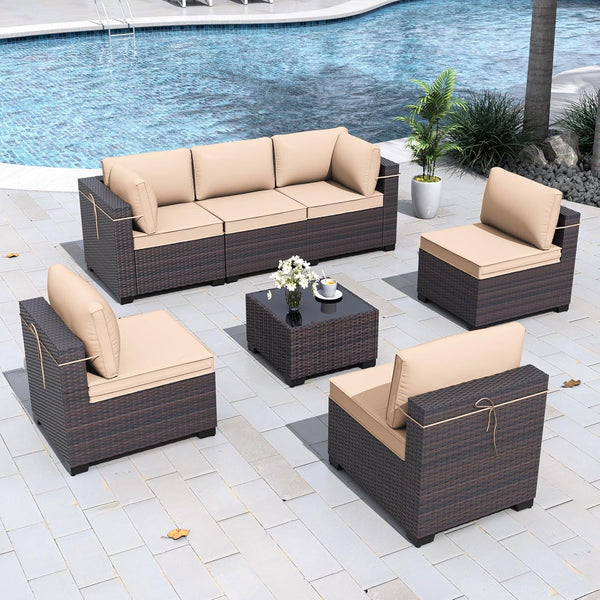 7-Piece Outdoor Patio Furniture Set with Waterproof Cushions-0