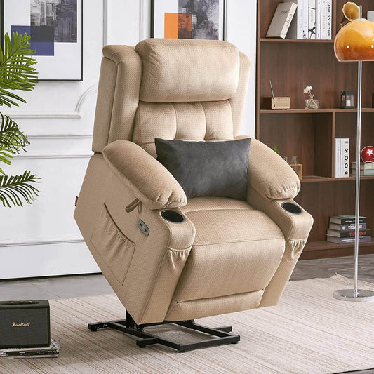 Lay Flat Lift Recliner with Power Headrest, Beige - Loft&Timber