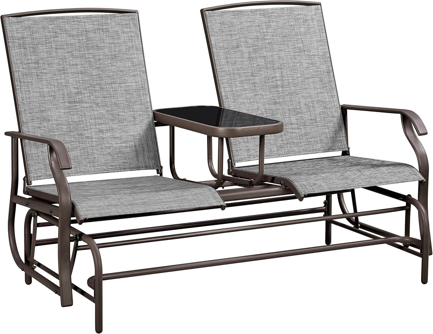 Two-Seat Outdoor Glider Bench with Center Table - Loft&Timber