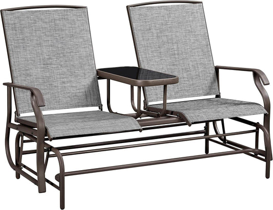 Two-Seat Outdoor Glider Bench with Center Table - Loft&Timber