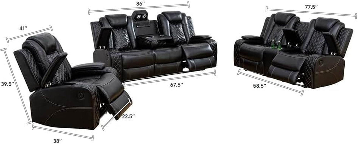 Multifunction Power Recliner Couch Set with LED Light, Black - Loft&Timber