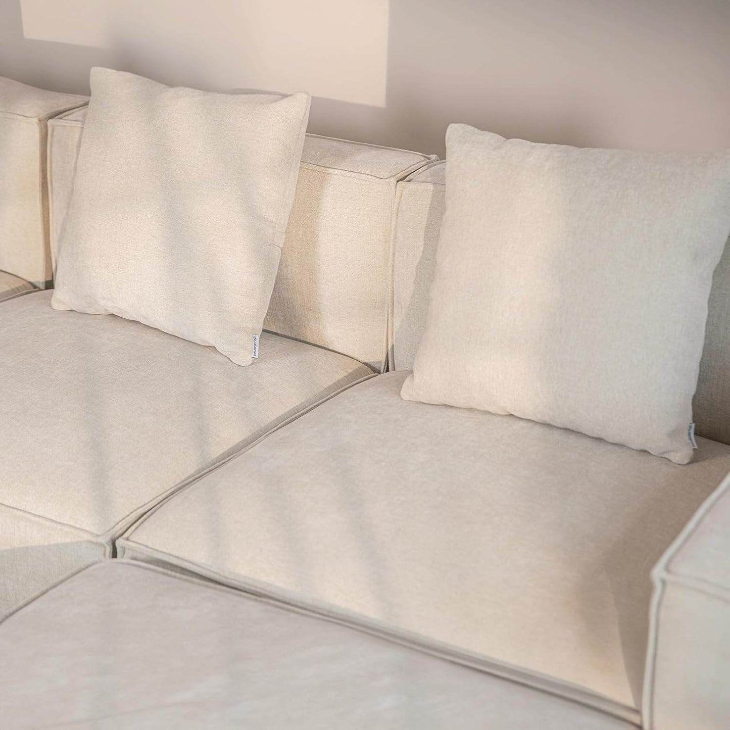 Luxury Modular Sectional Living Room Sofa Set, with Ottoman and Chaise, L-Shape, Cream - Loft&Timber