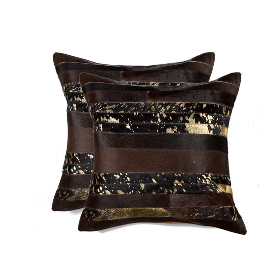 Set of Two 18" Chocolate Cowhide Throw Pillows - Loft&Timber