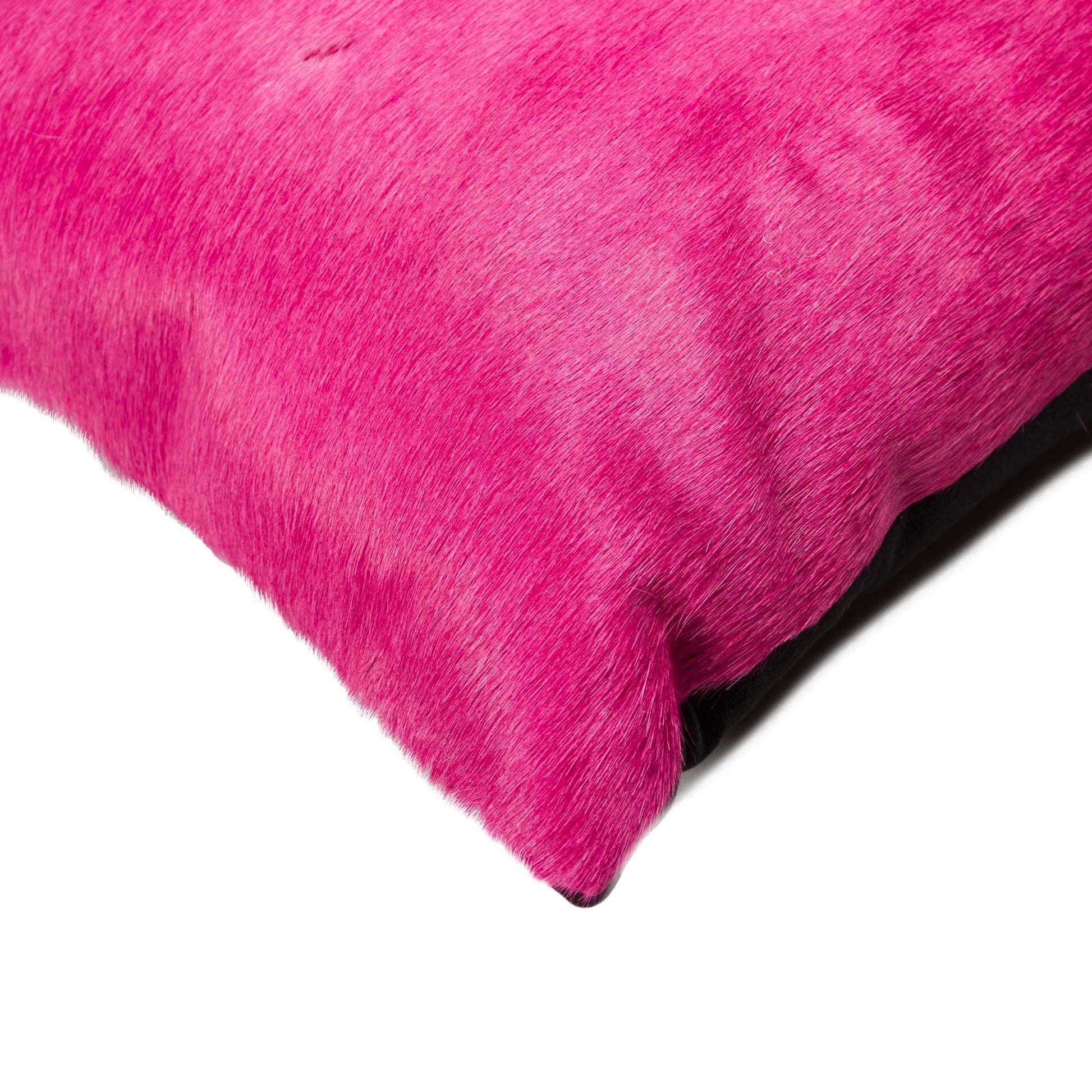 Set of Two 12" X 20" Fuchsia Cowhide Lumbar Throw Pillows - Loft&Timber