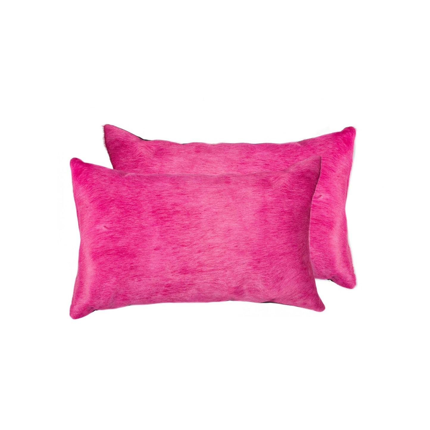 Set of Two 12" X 20" Fuchsia Cowhide Lumbar Throw Pillows - Loft&Timber