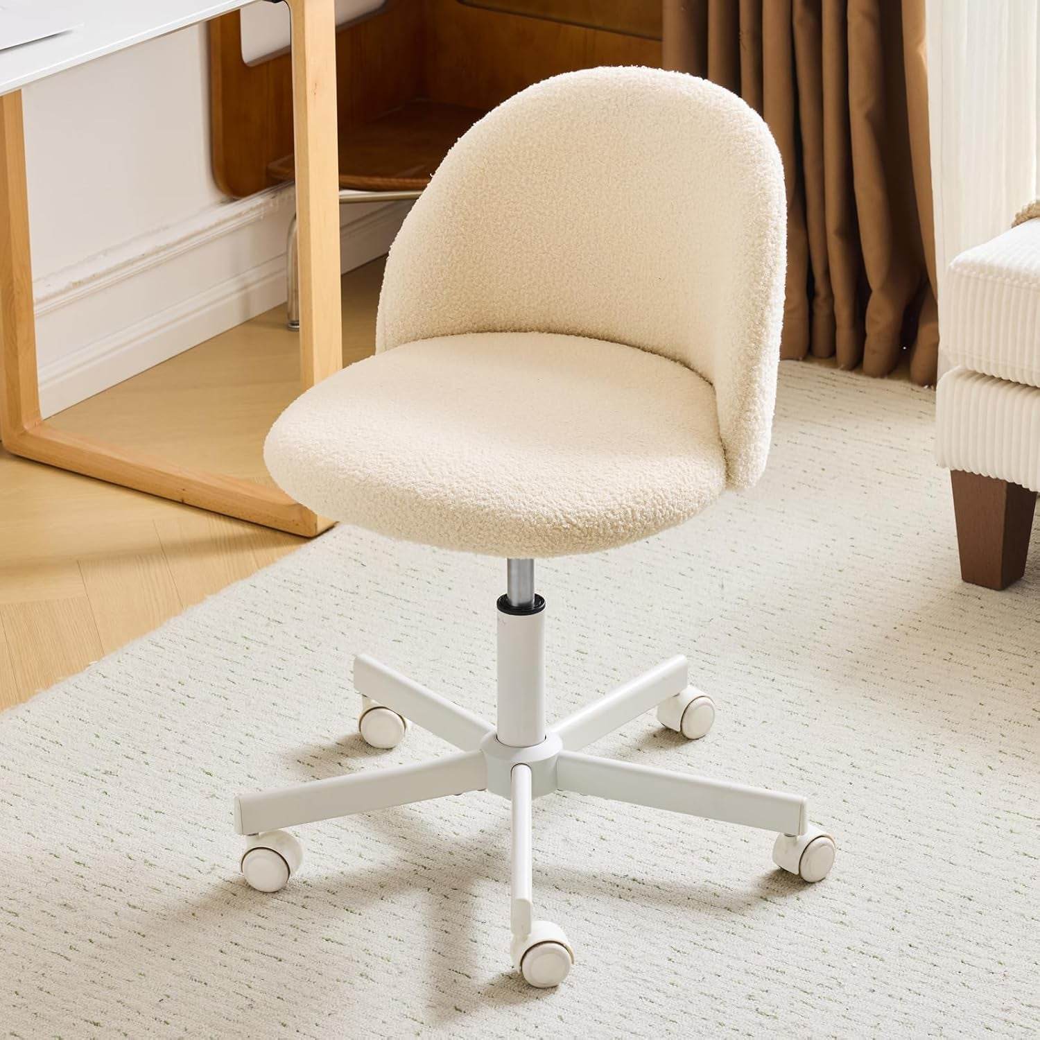 Candy Armless Cute Desk Chair in Creamy Beige - Loft&Timber