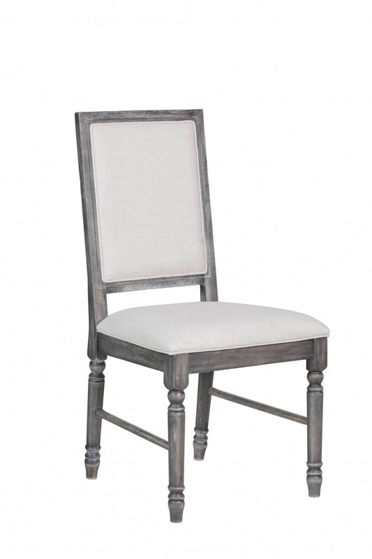 Set of Two Cream and Gray Upholstered Linen Dining Side Chairs - Loft&Timber