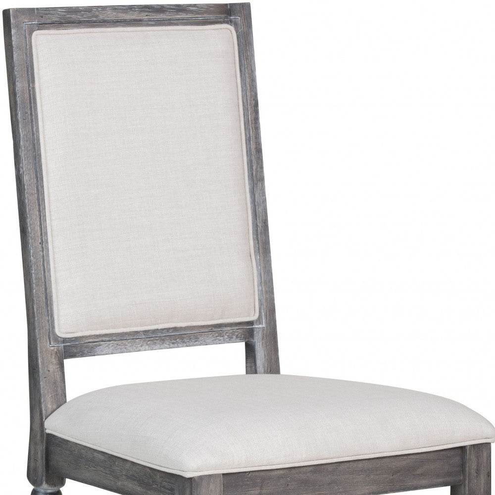 Set of Two Cream and Gray Upholstered Linen Dining Side Chairs - Loft&Timber