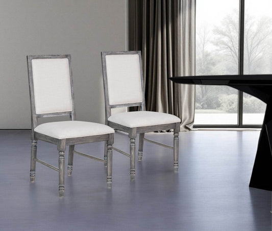 Set of Two Cream and Gray Upholstered Linen Dining Side Chairs - Loft&Timber