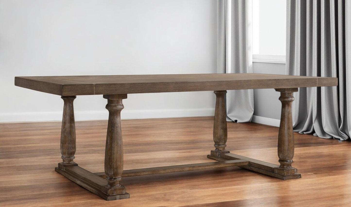 84" Brown Solid Wood Trestle Base Dining Table - Loft&Timber