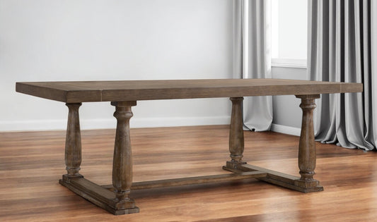 84" Brown Solid Wood Trestle Base Dining Table - Loft&Timber