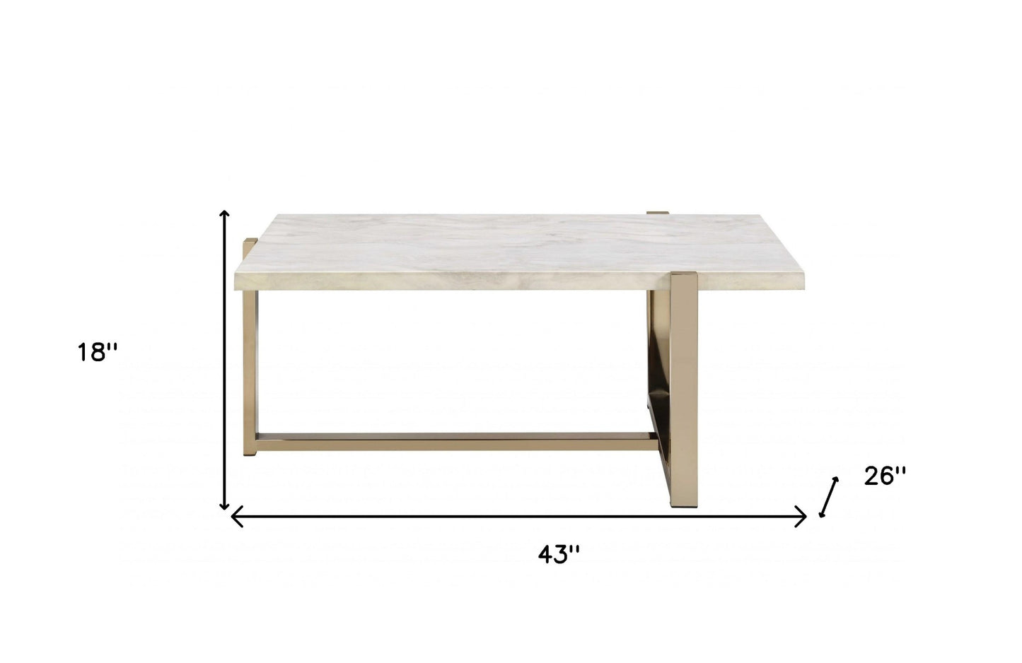 43" White and Gold Faux Marble And Iron Frame Coffee Table - Loft&Timber