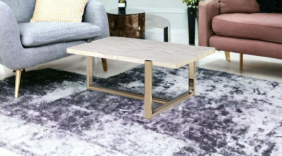 43" White and Gold Faux Marble And Iron Frame Coffee Table - Loft&Timber