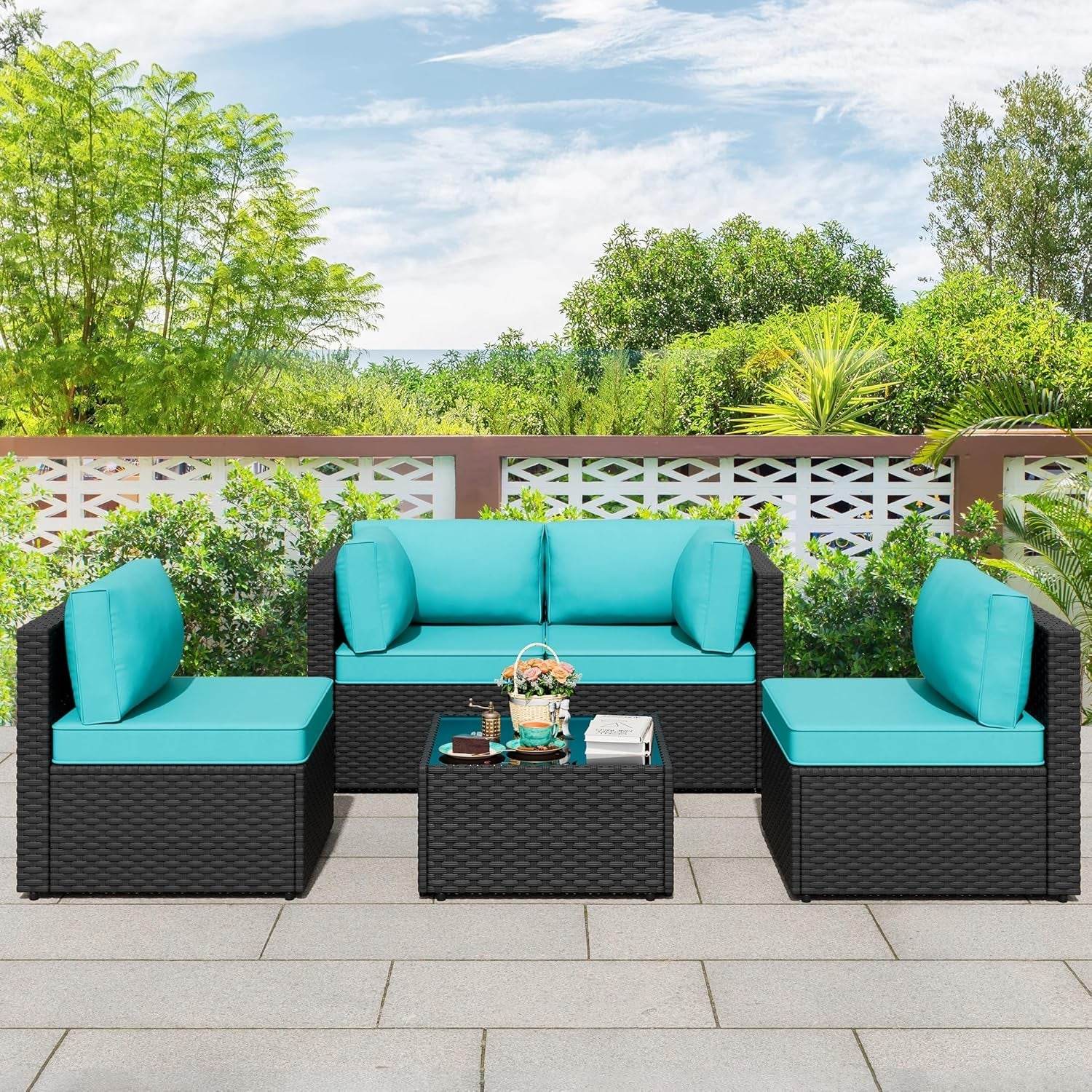 Five Piece Black Wicker Outdoor Patio Furniture Set - Loft&Timber
