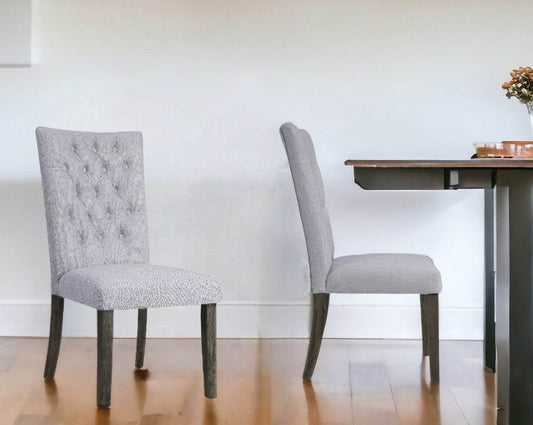Set of Two Tufted Gray Upholstered Fabric Dining Side Chairs - Loft&Timber