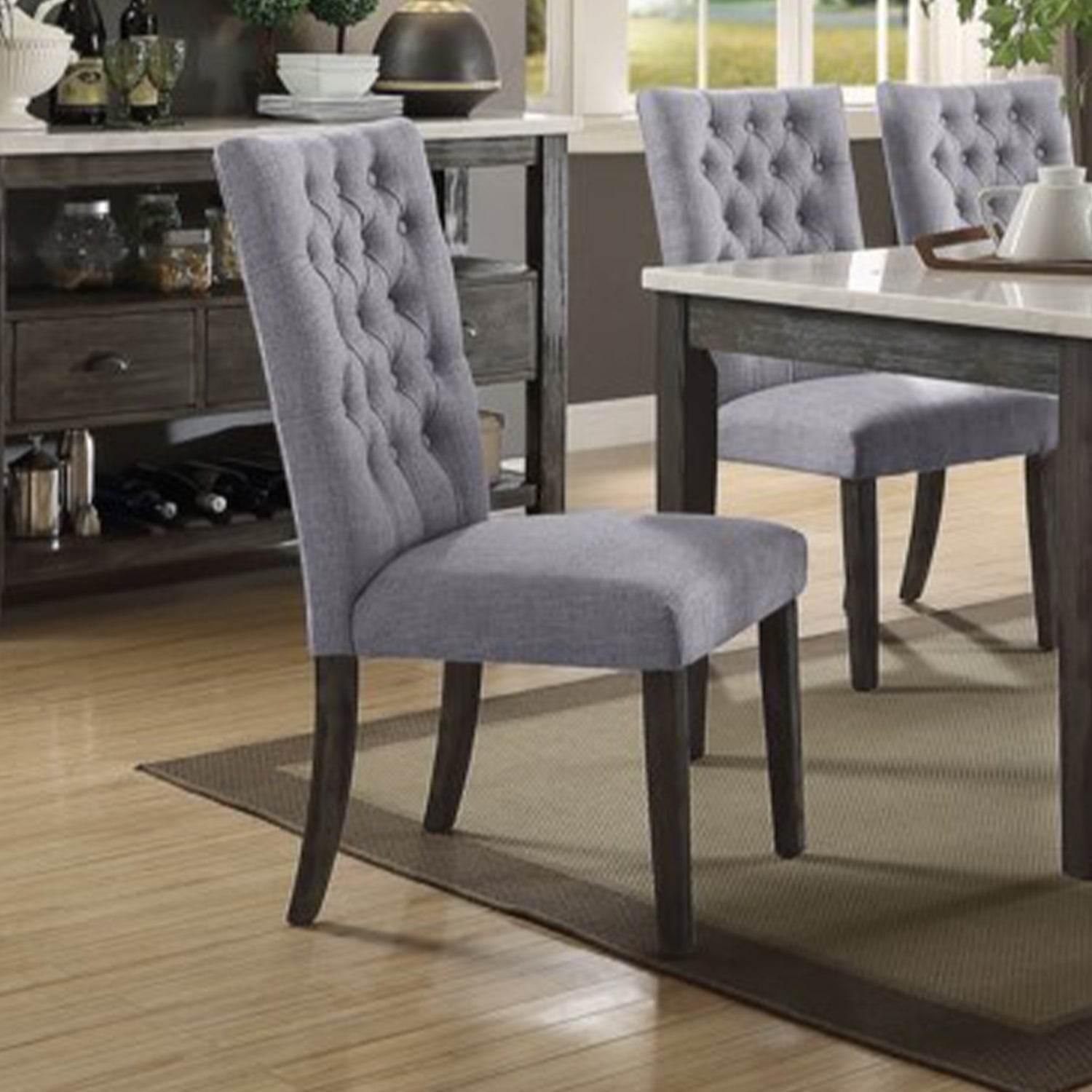 Set of Two Tufted Gray Upholstered Fabric Dining Side Chairs - Loft&Timber
