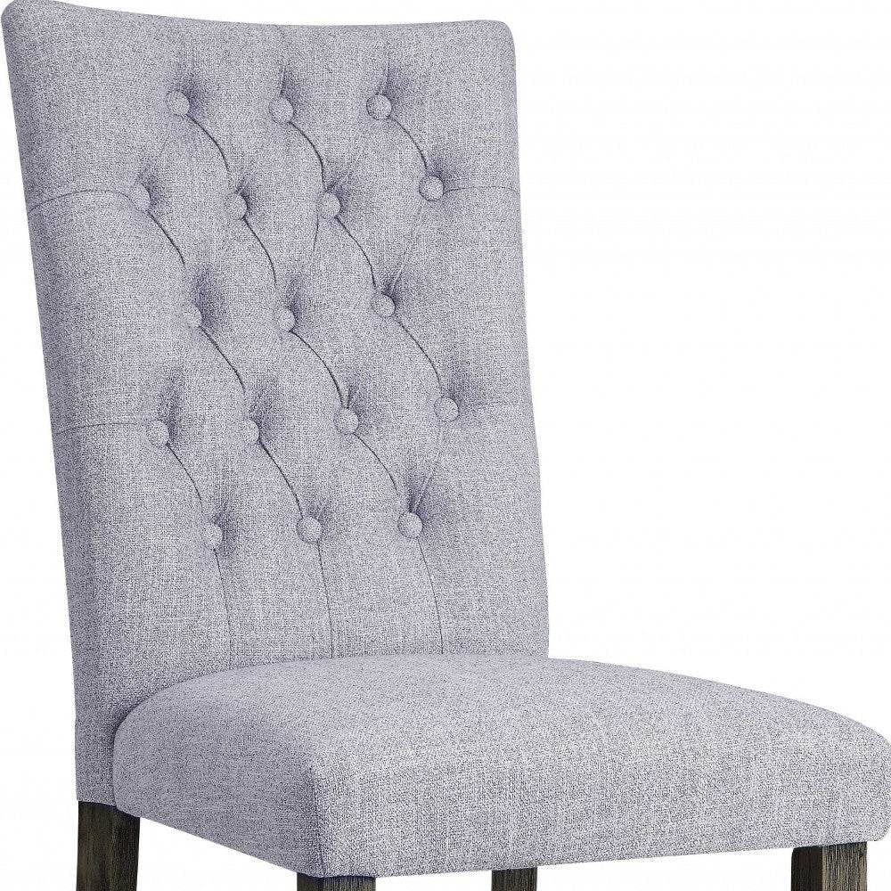 Set of Two Tufted Gray Upholstered Fabric Dining Side Chairs - Loft&Timber