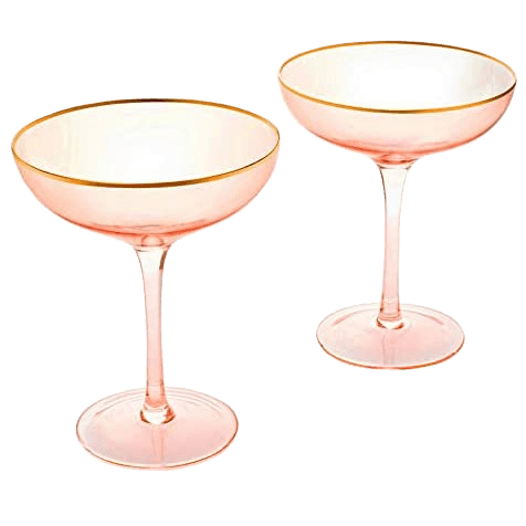 The Wine Savant Colored Blush Pink & Gilded Rim Coupe Glass, Large 9oz Cocktail & Champagne Glasses 2-Set Vibrant Color Short Gold Vintage Tumblers, No Stem Margarita, Glassware Gift Idea (Coupe) - Loft&Timber