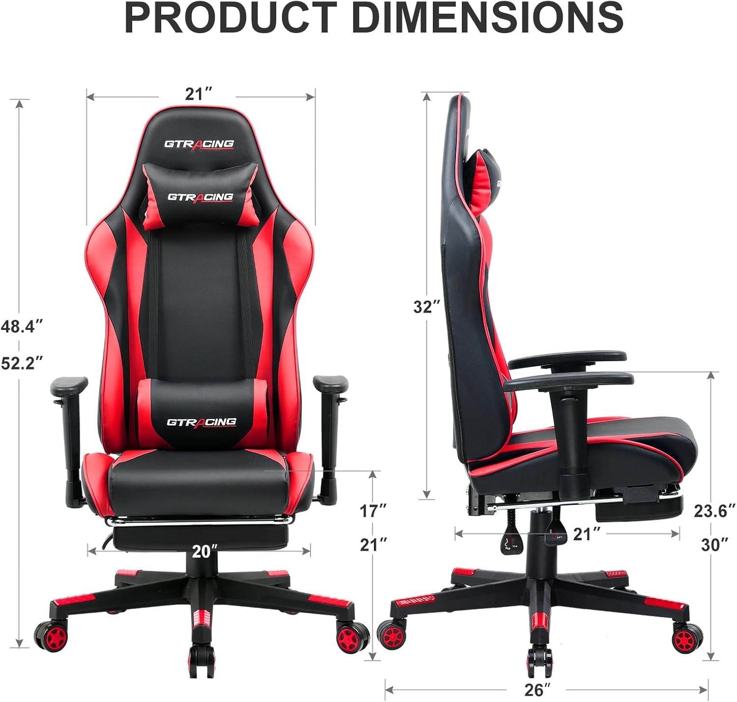 Gaming Chair with Footrest (Brickred) - Loft&Timber