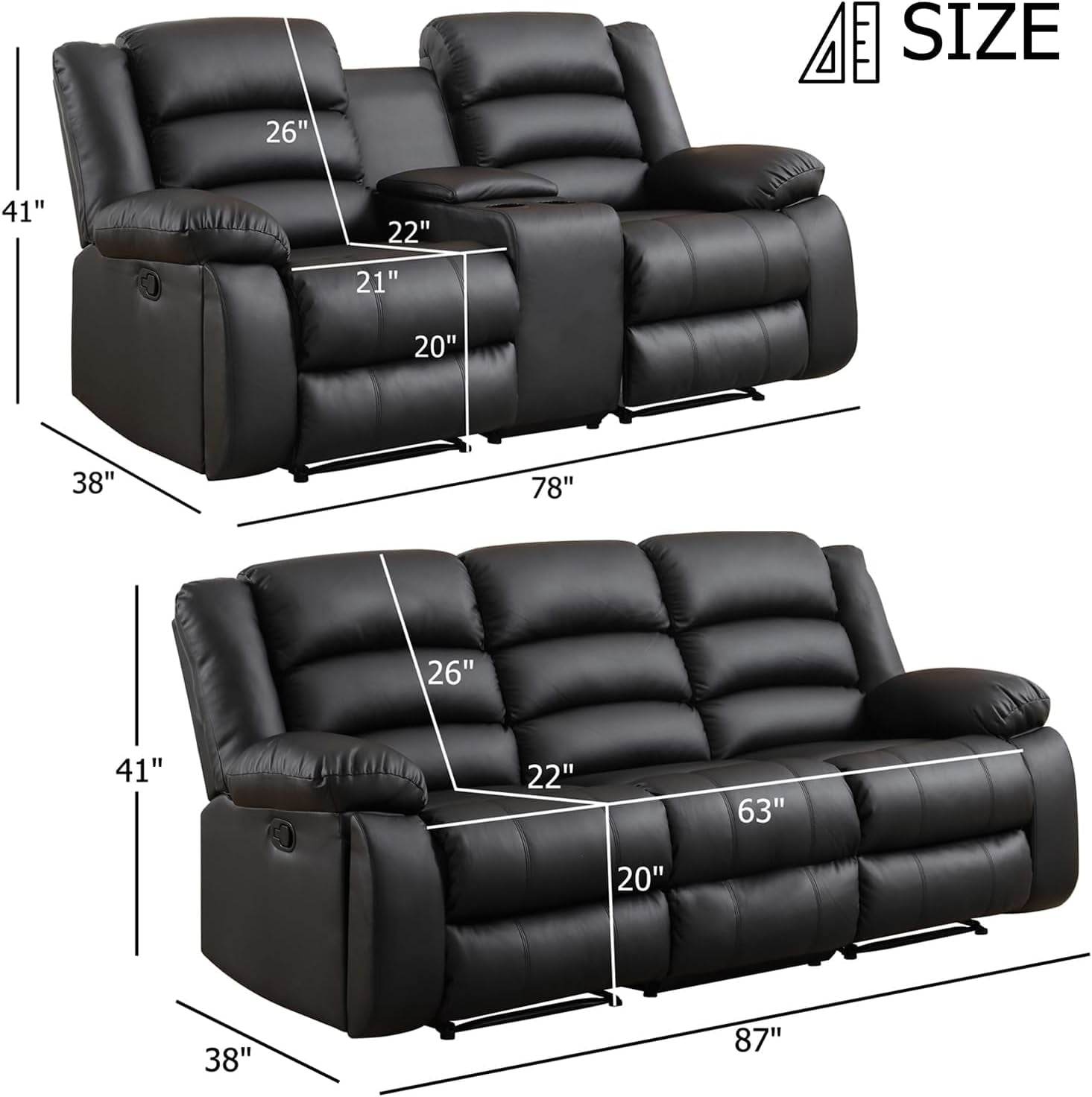 Faux Leather Manual Recliner Sofa Set (Loveseat+Sofa) - Loft&Timber