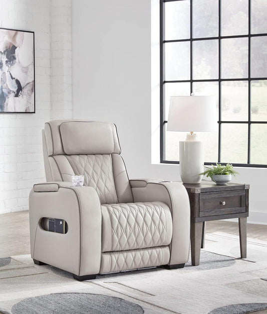 Boyington Contemporary Leather Match Power Recliner, Light Gray - Loft&Timber